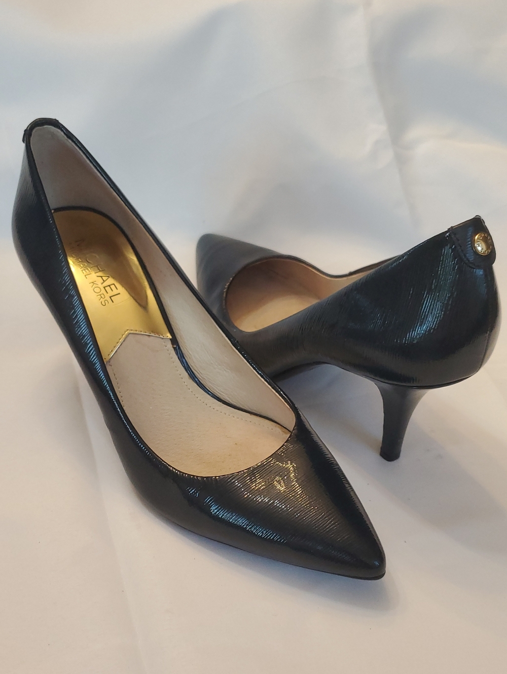 MICHAEL Michael Kors Dark Navy Pointed-Toe Patent Leather Pumps Heels Sz 8.5